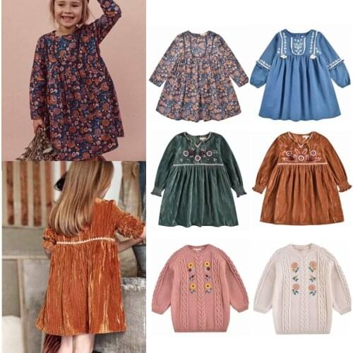 2021 New Winter Autumn L&M Brand Kids Dress for Girls Cute Embroidery Long Sleeve Dresses Baby Toddler Cotton Knit Sweater Dress