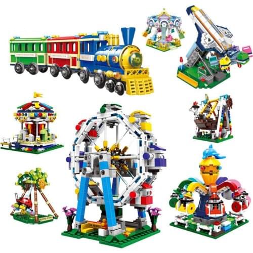 Disneyland building block Disney world park merry-go-round octopus ferris wheel Sightseeing train brick toy rides nanobrick