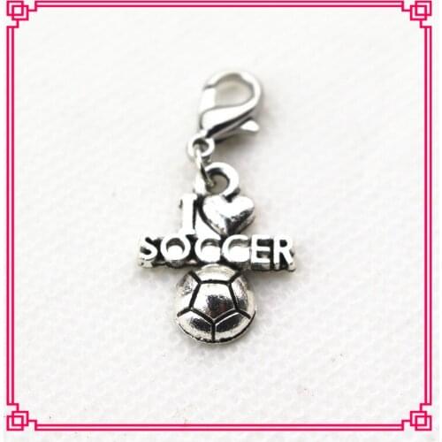 Hot selling 20pcs/lot I love soccer dangle charms lobster clasp charms for bracelet nacklace accessories diy jewelry