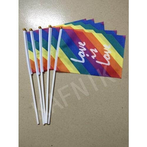 KAFNIK,5pcs 14 * 21cm Rainbow Hand flag gay hand flag LGBT Hand Flag, Free Shipping
