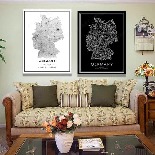 City Map Prints GERMANY Black White Map Canvas Poster Modern Wall Art Picture Home Decoration Painting Traveler Gift