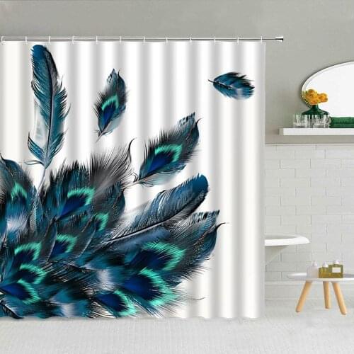 Colorful Peacocks Bird Feather Shower Curtain Indian Mandala Pattern Bathroom Decoration Bath Screen Waterproof Hooks Curtains
