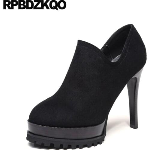Round Toe High Heels Ladies Ultra Size 4 34 Super Platform Fashion Pumps Suede Stripper Scarpin Sexy Black Chinese Spring Autumn