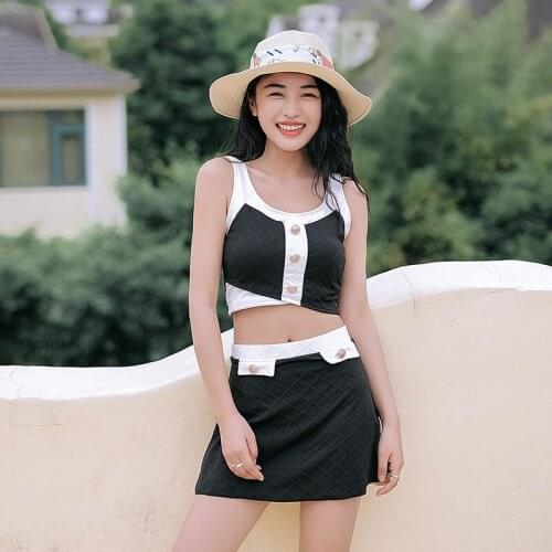 Swimsuit Female Separate Swimwear Bikinis 2021 Woman Two Pieces Bikini Swim Suits High Waist Back Black White Color Block Kong