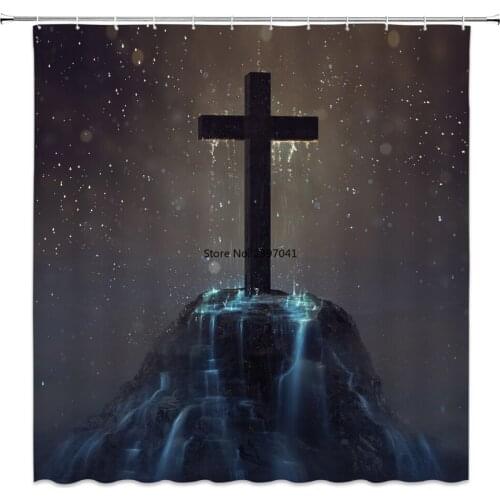 Dreaming Light Jesus Cross Fabric Shower Curtain Set Bathroom Decor