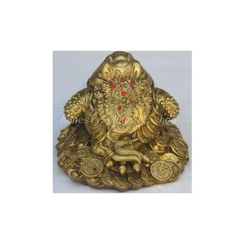Copper Brass craft Chinese Old china fengshui brass copper Wealth money Golden Toad frog beast statue decoration brass factory