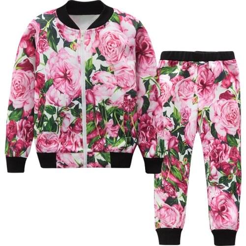 Fashion Flower Print Tracksuits for Baby Girls Boys Childrens Clothes Set Casual Kids Sportwear Spring and Autumn Track Suit