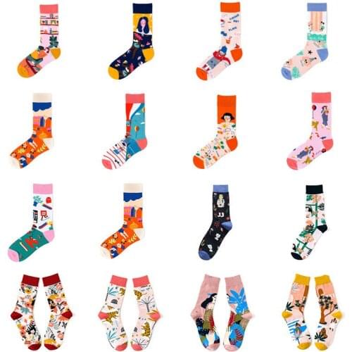 Men and women socks novelty funny characters graphic socks cotton travel adventure European bird fish universal Christmas gifts
