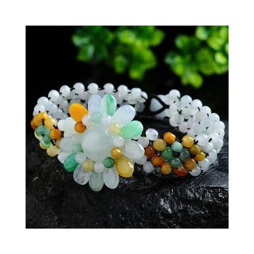 Jade A Bracelet Handmade Beaded Braided Bracelet, Jade Flower Bracelet, Womens Gift