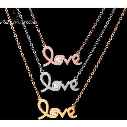 Nextvance Cubic Zirconia Letter Love Necklace Stainless Steel Rose Gold Chain Necklaces For Women Girlfriend Gift
