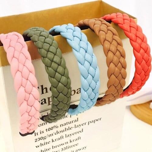 2021New Women Headband PU Leather Retro Hairbands For Women Girls Hair Band Hair Accessories Handmade Braids Head Hoop Bezel