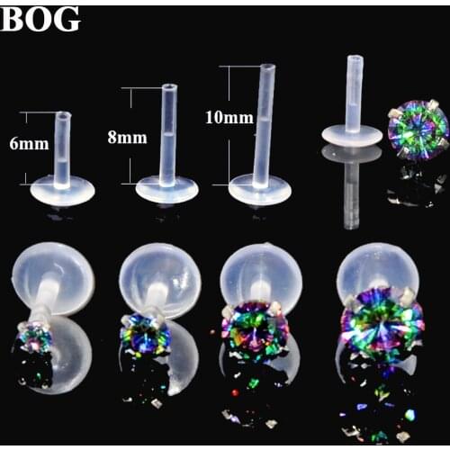 Lot 4Pcs Rainbow Zircon Bioplast Labret Monroe Lip Stud Ear Cartiliage Tragus Helix Piercing stud Ring 16g Body Jewelry