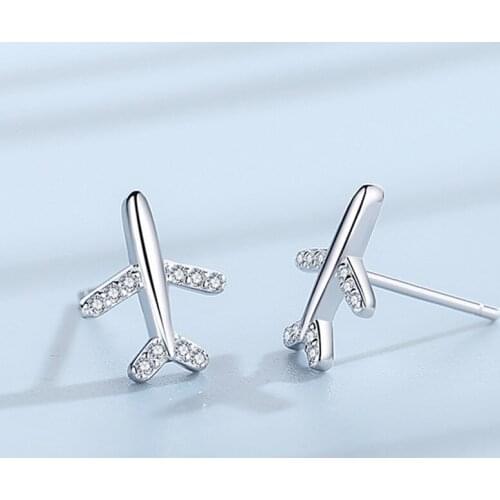 925 Sterling Silver Airplane Charm Stud Earrings For Women Girls Minimalist Jewelry eh813