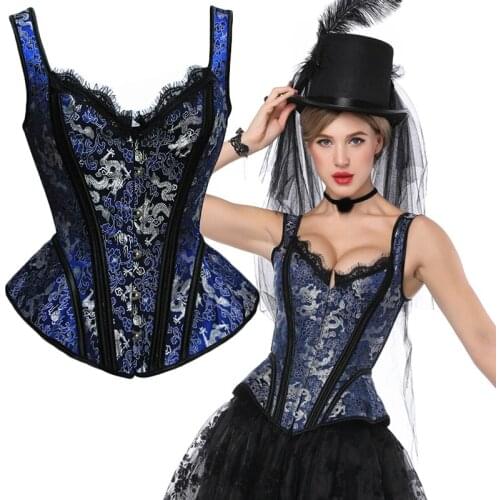 Blue Corsets Collection Lace Embroidered Corset Top Women Bustiers Vintage Gothic Clothing Steampunk Halloween Bodice Party