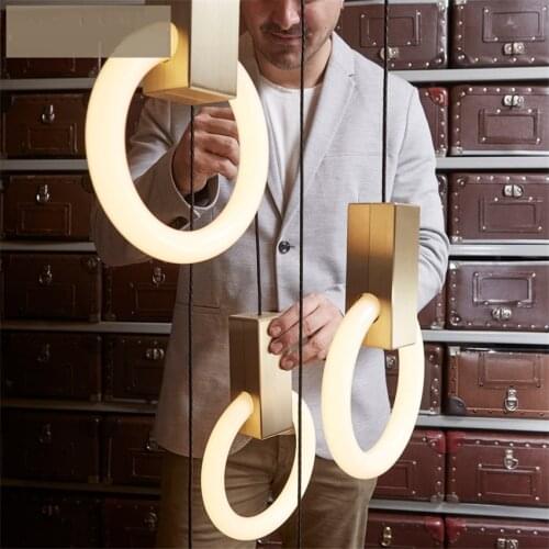 Nordic Ring Tube Pendant Lights Staircase Long Pendant Lamps Modern Villa Living Room Rotating Duplex Building Deco Luminaires