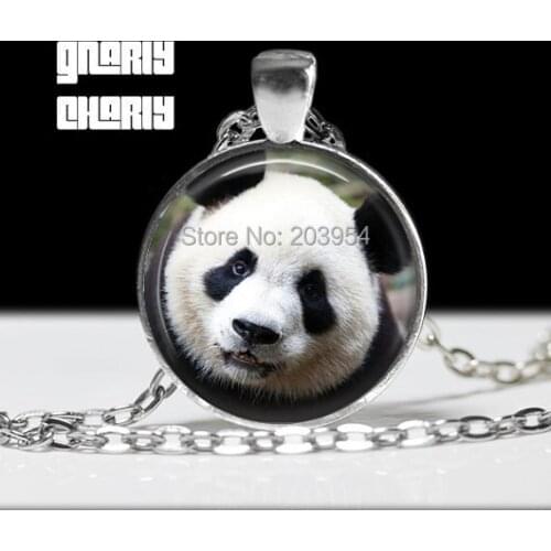Steampunk necklace fashion cute panda pendant chain Necklace 1pcs/lot bronze or steel Glass Pendant jewelry charm