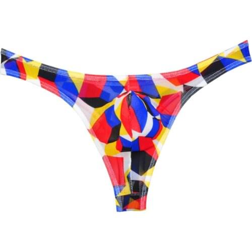 Fashion Floral Plaid Pattern Sexy Mens G-Strings Male Thong Underwear Mini Bikini Underpants Bluge Pouch Spandex Men Tanga