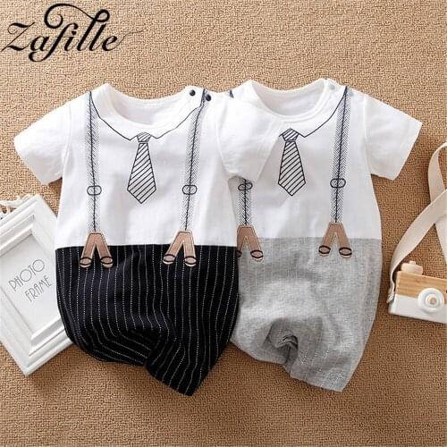 ZAFILLE Mens Baby Clothes Fake Belt Gentleman Costume Babys Rompers Summer Newborns Jumpsuit For Kids One Year Old Clothes