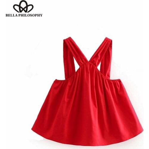 Bella Philosophy summer vintage sleeveless pleated candy color halter casual blouses ladies backless shirt chic femininas blusas