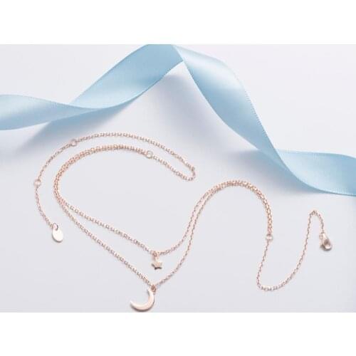 925 Sterling Silver Delicate Double Layer Star Crescent Moon Necklaces for Women Girls Birthday Gifts 10pcs Lot Wholesale