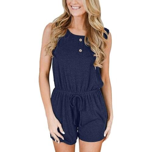 Women Solid Color O Neck Sleeveless Drawstring Pleated Pocket Jumpsuits Casual Loose Streetwear Hollow Out Wide Leg Playsuits