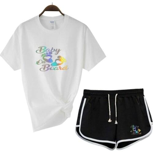 2021 New Summer Womens T-shirt + Shorts 2-piece Suit Brand Ladies Sports Suit Fashion Ladies Casual Suit Female Printed T-shirt