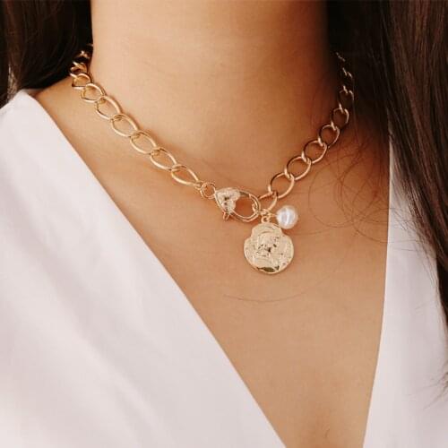 2021 Trendy New Bohemian Gold Silver Color Necklaces For Women Multilayer Fashion Badge Pendants Pearl Chokers Jewelry Gift