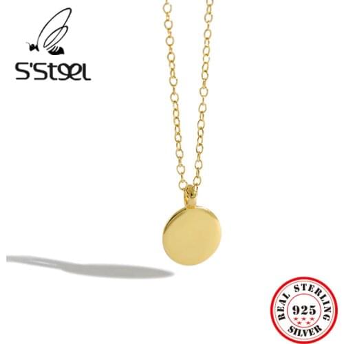 925 Sterling Silver Round Pendant Necklace Coin Bohemian Gold Chain Necklaces Korean Style Women Colgantes Mujer Moda Jewelry