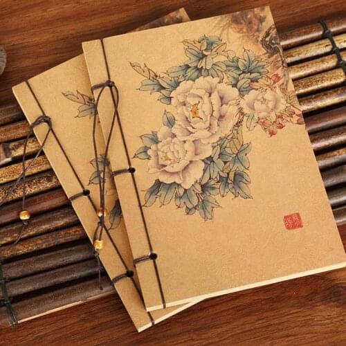 1pcs Chinese painting ancient peony windbook Chinese Chinese wind painting handmade Chinese retro ebony dotbook