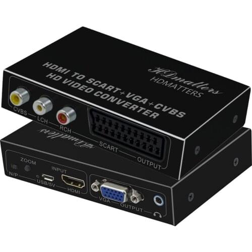 1080p HDMI-compatible to Scart VGA AV converter Splitter for TV with scart port (HDMI to VGA,Scart,AV display simultaneously)