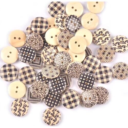 18mm 50Pcs Random Mix Printing Wooden Buttons Sewing Accessories DIY Clothes Handmade Crafts Scrapbooking Home Decor m2643