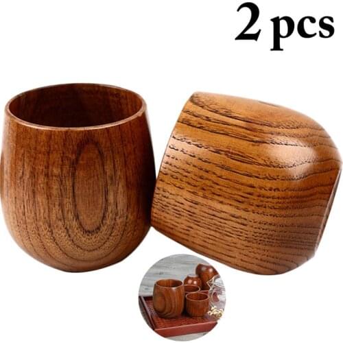 2pcs Natural Simple Wooden Cups Set Lightweight Japanese Style Water Cup Tea Cup Wine Mug Drinking Utensils Kitchen Supplies