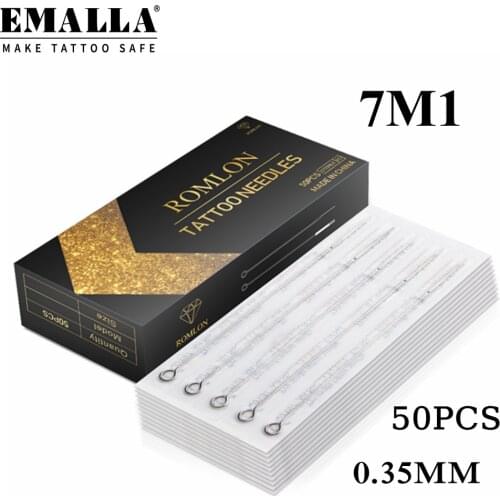 EMALLA 50Pcs 7M1 Tattoo Needles Disposable Sterilized Stainless Steel Tattoo Machine Needles for Tattoo Kit Tattoo Supplies