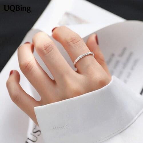 925 Sterling Silver Simple Design Tin Foil Concave-Convex Surface Single-Row Fine Rings