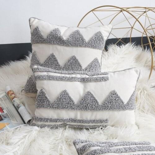 White Gray Tufted Indian Handmade Pillowcase 3D Embroidery Cushion Cover Nordic Sofa Pillowcover 45*45/30*50cm