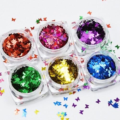 1Bottle Nail Glitter Sequins Butterfly DIY Slice Tips Colorful Nail Art Decorations Laser Glitter Holo Nail Flake Thin Paillette