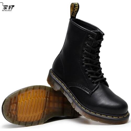 Fashion Chunky Boots Men Leather Non-slip Women Ankle Boots Couple Motorcycle Boots Lace-up Mens Casual Shoes Street Elements