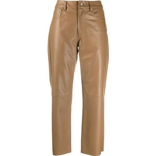 Real Leather Pants Metal Buttons Pure Color Genuine Sheep Leather Pants Female Was Thin Leather Pants With Pockets F2766