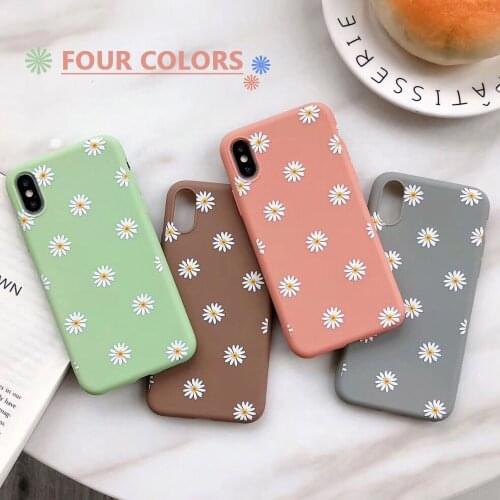 For iPhone 11 Pro XS Max XR X 7 8 6s 6 Plus SE 5 Case Flowers Daisy Art Cute Phone Cases Cover For Girls Green Gray Orange Brown