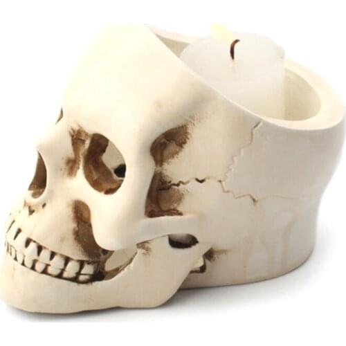 Halloween Skull Head Candy Pen Holder Skeleton Flower Pot Planter Container Tabletop Storage Candlestick Candle Holder 85DA