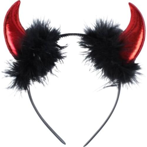 Adult Children Halloween Devil Headband Cosplay Costume Fancy Party Glitter Demon Horn Fluffy Plush Hair Hoop Xmas Party Prop