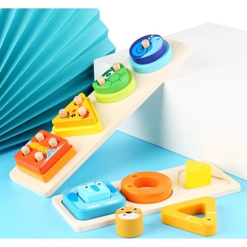 Children Early Education Geometrical Intelligence Shape Matching Wooden Building Block Toy Montessori Teaching Aids Kids Gifts
