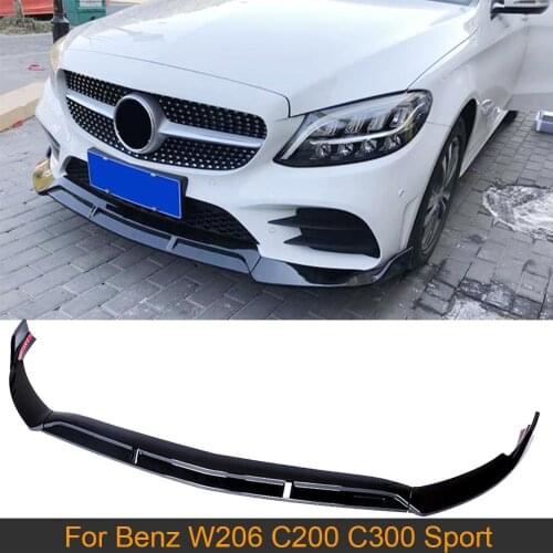 Carbon Fiber/ Glossy Black Car Front Bumper Lip Spoiler For Mercedes-Benz C Class W206 C200 C300 Sport 2019 Front Lip Splitters
