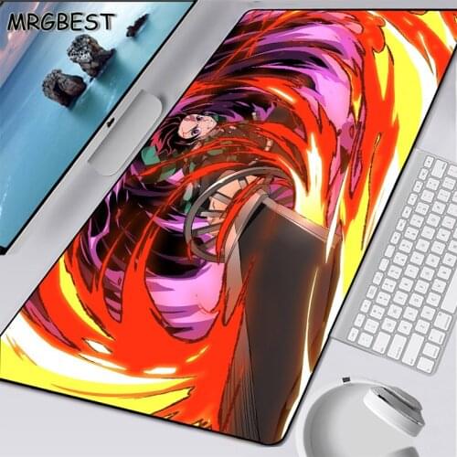 MRGBEST Kimetsu No Yaiba Anime Game Player Locking Edge Mouse Pad Large 900x400x3mm Soft Pads Non-slip Rubber Computer Desk Mat