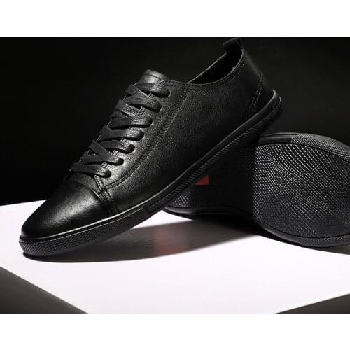 Comfortable Split Leather Shoes Men Fashion Mens Casual Shoes Brand Man Soft Comfortable Flats Male Lace up Black White Sneakers