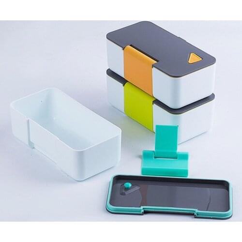 MICCK Creative Mobile Phone Lunch Box Japanese Style BPA Free Bento Box Thermal Insulation Food Container With Phone Holder