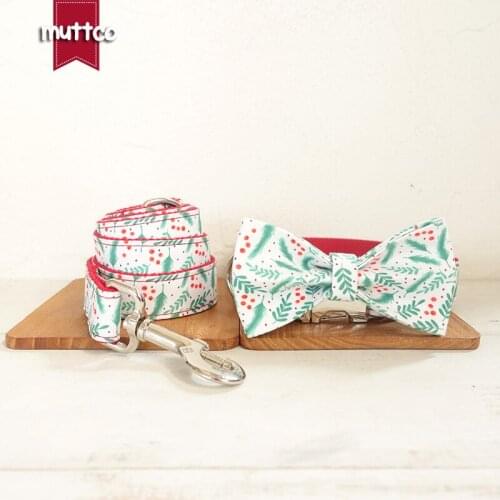 MUTTCO unique design fashionable bow tie handmade dog collar THE CHRISTMAS LEAVES dog collar and leash set bowknot UDC096