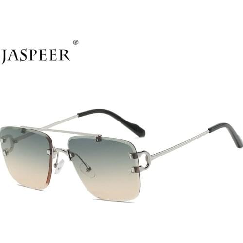 JASPEER Steampunk Rimless Sunglasses For Men Vintage Gradient Sun Glasses UV400 Driving Frameless Shades Goggle Punk Eyewear