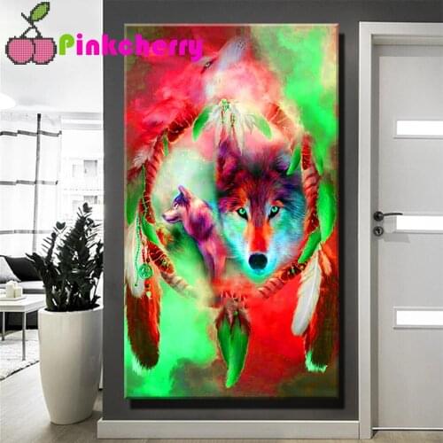 5 d diamond painting Wolf Dream Catcher 3d diy handmade,full square round diamond embroidery Colorful Animal cross stitch k674