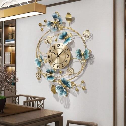 New Chinese Butterfly Orchid Wrought Iron Wall Clocks Home Livingroom Wall Mural Crafts Restaurant Hotel Wall Sticker Decoration